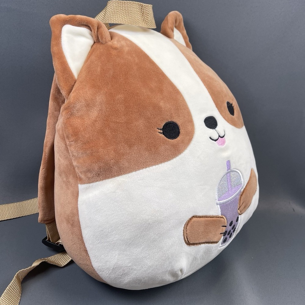 Squishmallow BackPack 12" Boba Tea Regina Corgi Brown & White Dog - Picture 13 of 16